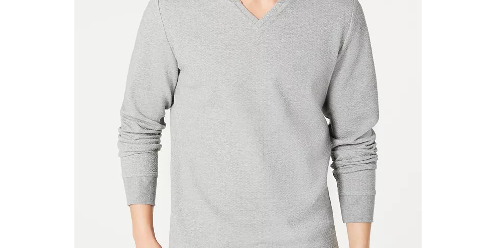 INC International Concepts Men's Textured Split-Neck Sweatshirt Gray Size Small