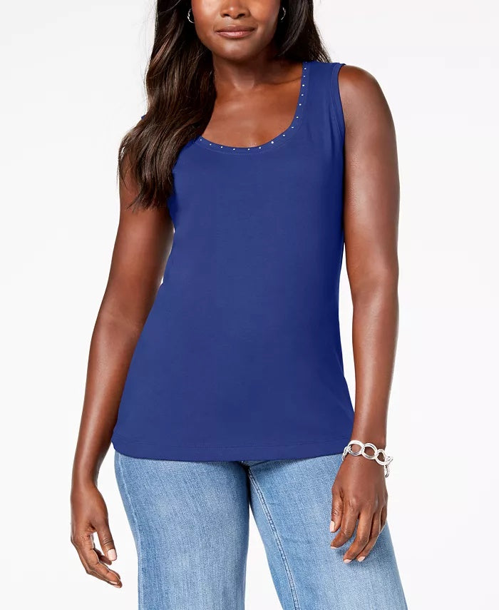 Karen Scott Women's Cotton Studded Tank Top Grey Size Large