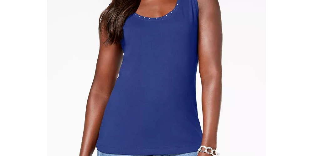 Karen Scott Women's Cotton Studded Tank Top Grey Size Large