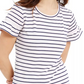 Maison Jules Women's Pink Striped Short Sleeve Scoop Neck T-Shirt Pink/Blue Striped Size XX-Large