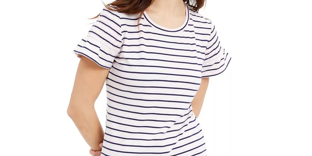 Maison Jules Women's Pink Striped Short Sleeve Scoop Neck T-Shirt Pink/Blue Striped Size XX-Large