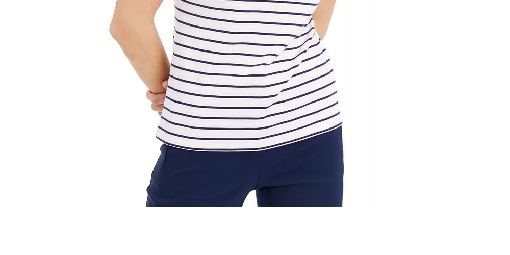 Maison Jules Women's Pink Striped Short Sleeve Scoop Neck T-Shirt Pink/Blue Striped Size XX-Large