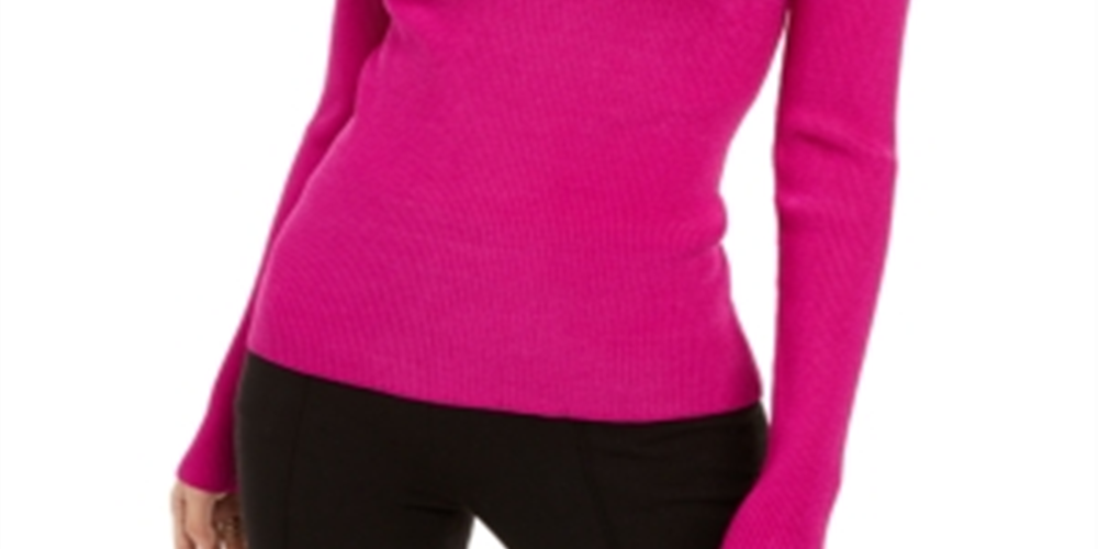INC International Concepts Women's Embellished Ribbed Knit Turtleneck Pink Size L