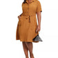Monteau Trendy Women's Plus Size Midi Shirtdress Brown Size 2X