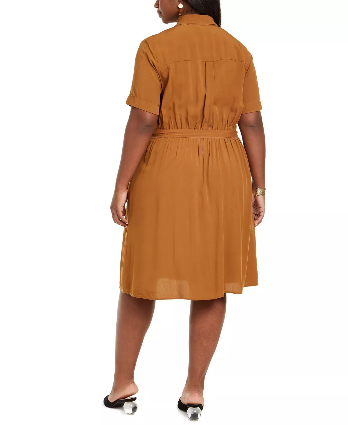 Monteau Trendy Women's Plus Size Midi Shirtdress Brown Size 2X