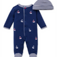 Little Me Boy's Sailboats Footie & Hat Set Blue Size 3M