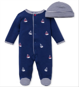 Little Me Boy's Sailboats Footie & Hat Set Blue Size 3M