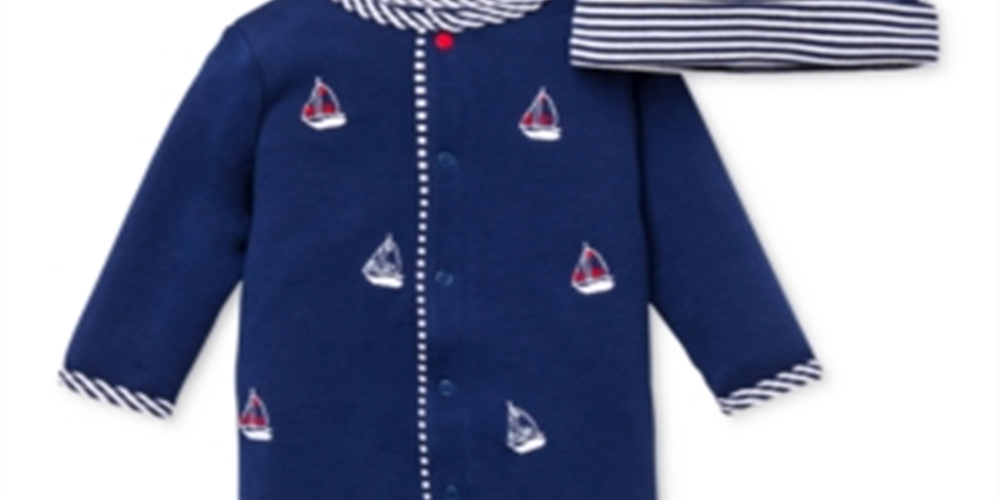 Little Me Boy's Sailboats Footie & Hat Set Blue Size 3M