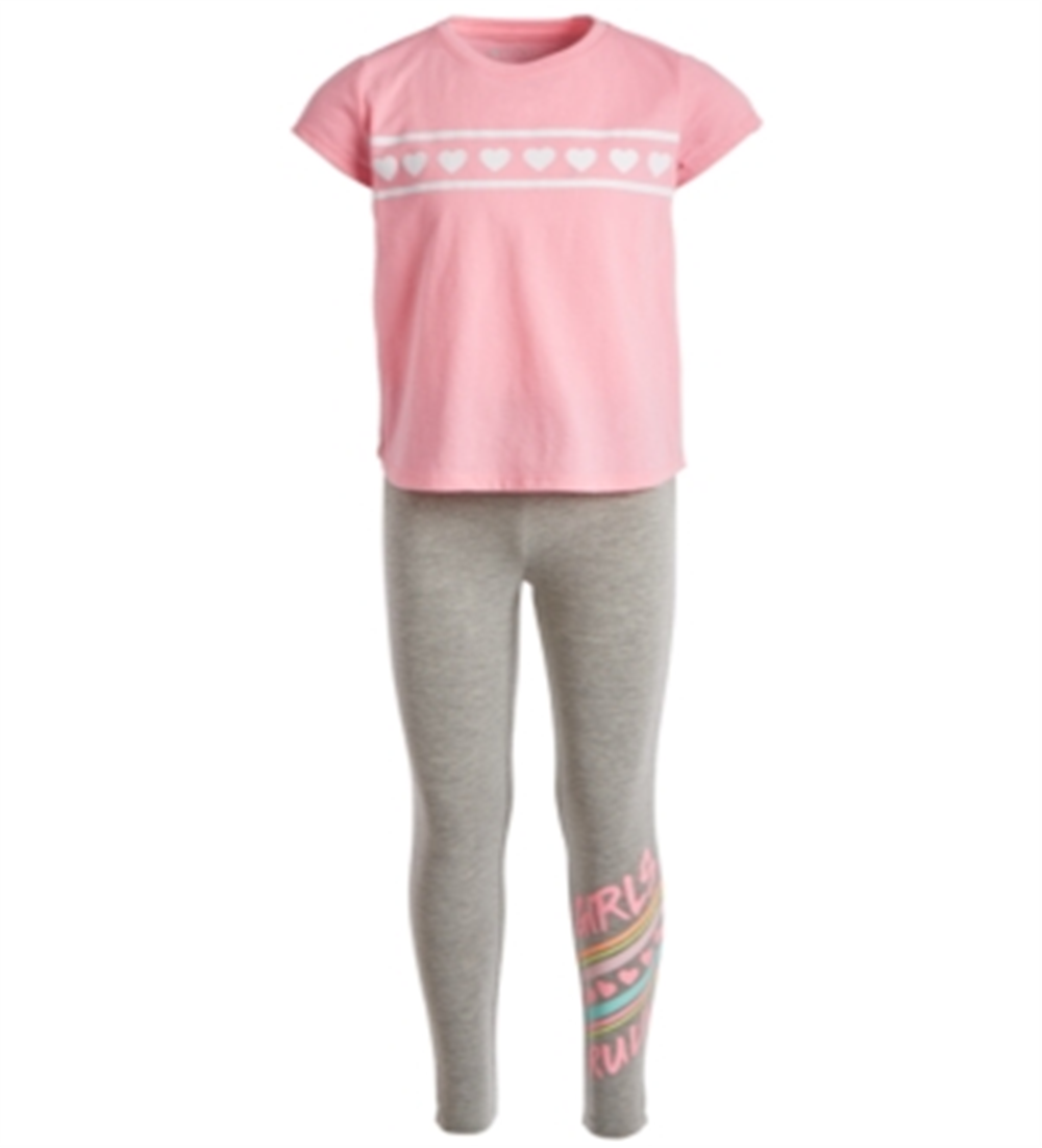 Ideology Toddler Girl's 2 Pc T-Shirt & Leggings Set Heart Stripe Pink  Size 4T