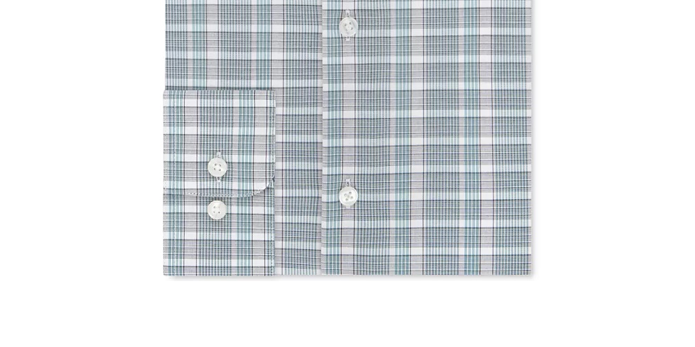 Calvin Klein Men's Steel Classic/Regular-Fit Non-Iron Performance Stretch Green Check Dress Shirt Green Size 17-32/33