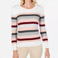 Karen Scott Women's Petite Striped Cotton Cable-Knit Sweater Rose/White/Black Size Medium