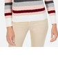 Karen Scott Women's Petite Striped Cotton Cable-Knit Sweater Rose/White/Black Size Medium