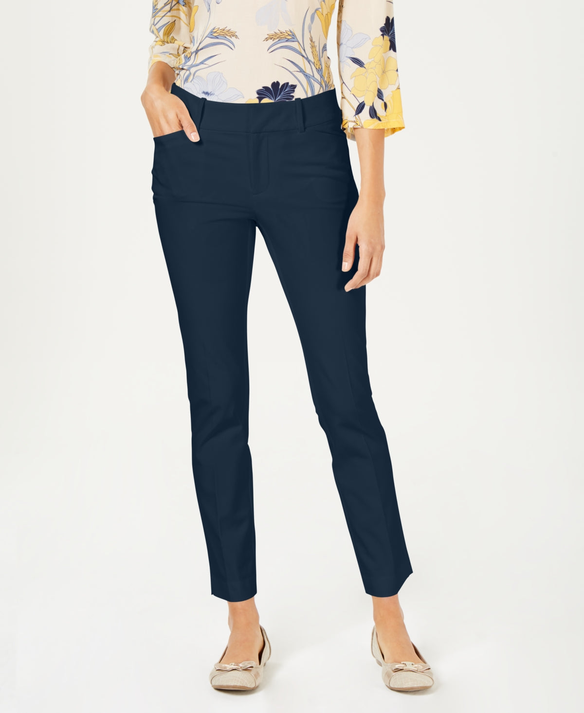 Charter Club Women's Newport Tummy Control Slim Fit Pants Blue Size 8