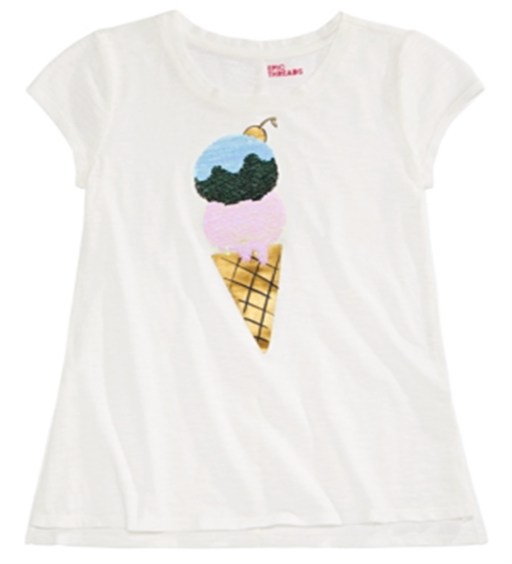 Epic Threads Big Girl's Ice Cream Flip Sequin T-Shirt White Size S