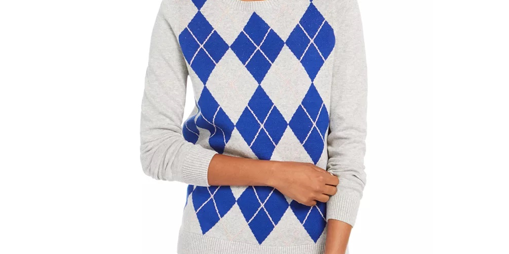 Charter Club Women's Argyle Crewneck Sweater Gray Size XX-Large