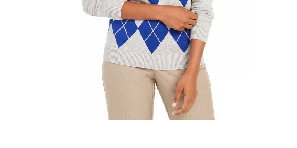 Charter Club Women's Argyle Crewneck Sweater Gray Size XX-Large