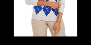 Charter Club Women's Argyle Crewneck Sweater Gray Size XX-Large