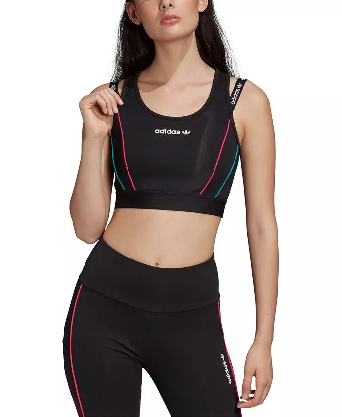 Adidas Originals Women's Layered-Look Racerback Cropped Top Black Size Medium