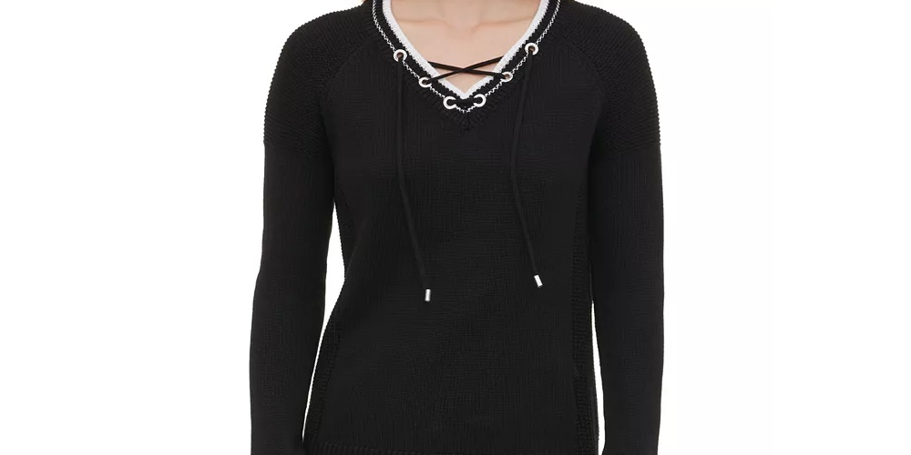 Calvin Klein Women's Lace Up Sweater Black Size X-Small
