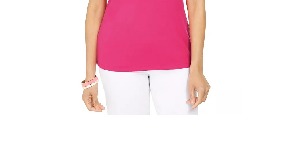 Karen Scott Women's Cotton Embellished Neck Top Blue Size Medium