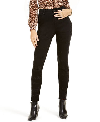 INC International Concepts Women's Zebra Embellished Curvy Skinny Jeans Black Size 0