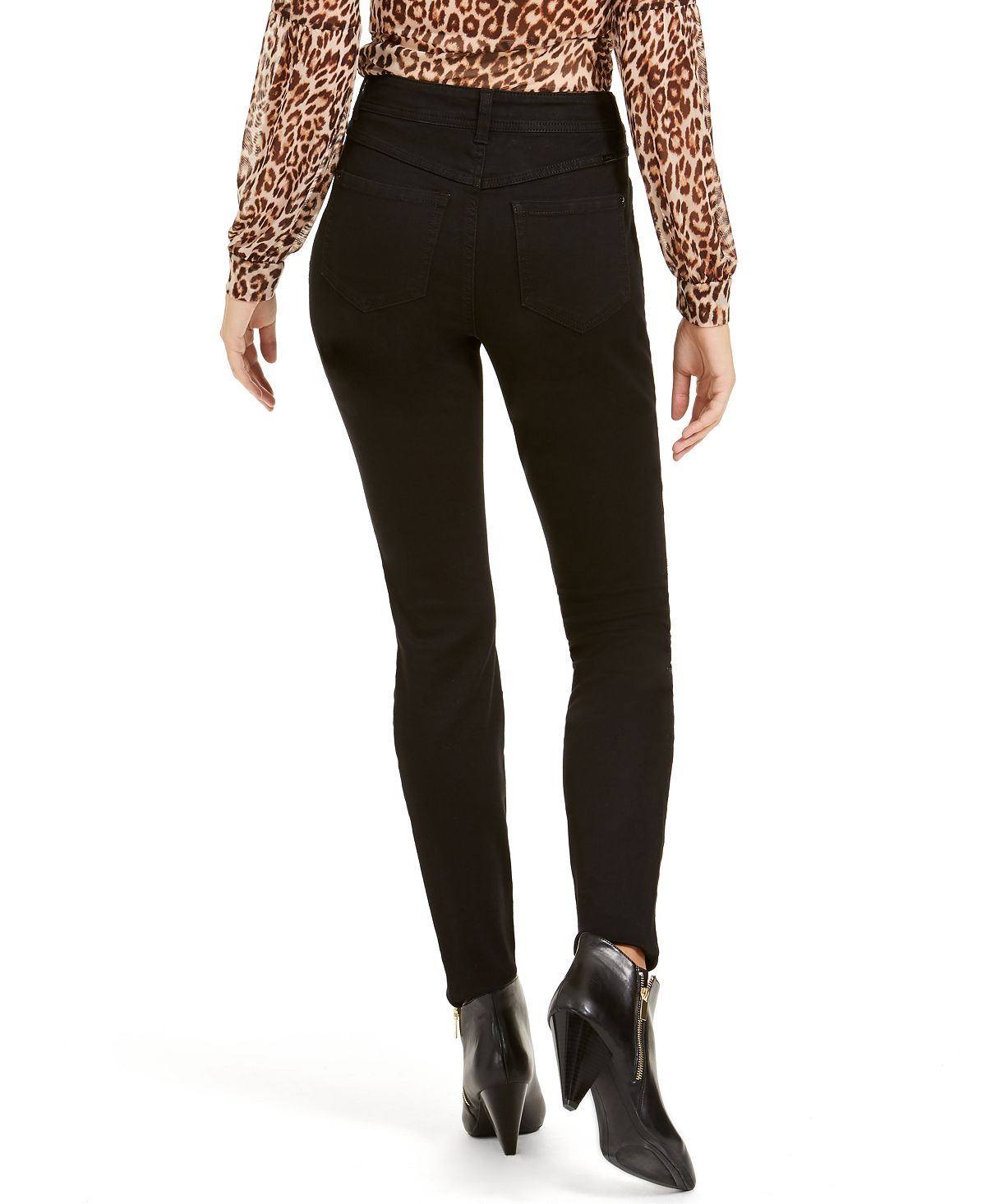 INC International Concepts Women's Zebra Embellished Curvy Skinny Jeans Black Size 0