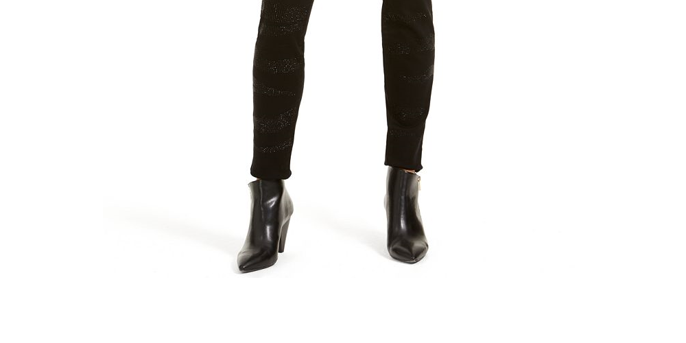 INC International Concepts Women's Zebra Embellished Curvy Skinny Jeans Black Size 0