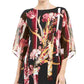 JM Collection Women's Printed Chiffon Sleeve Tunic Top Black Size Medium