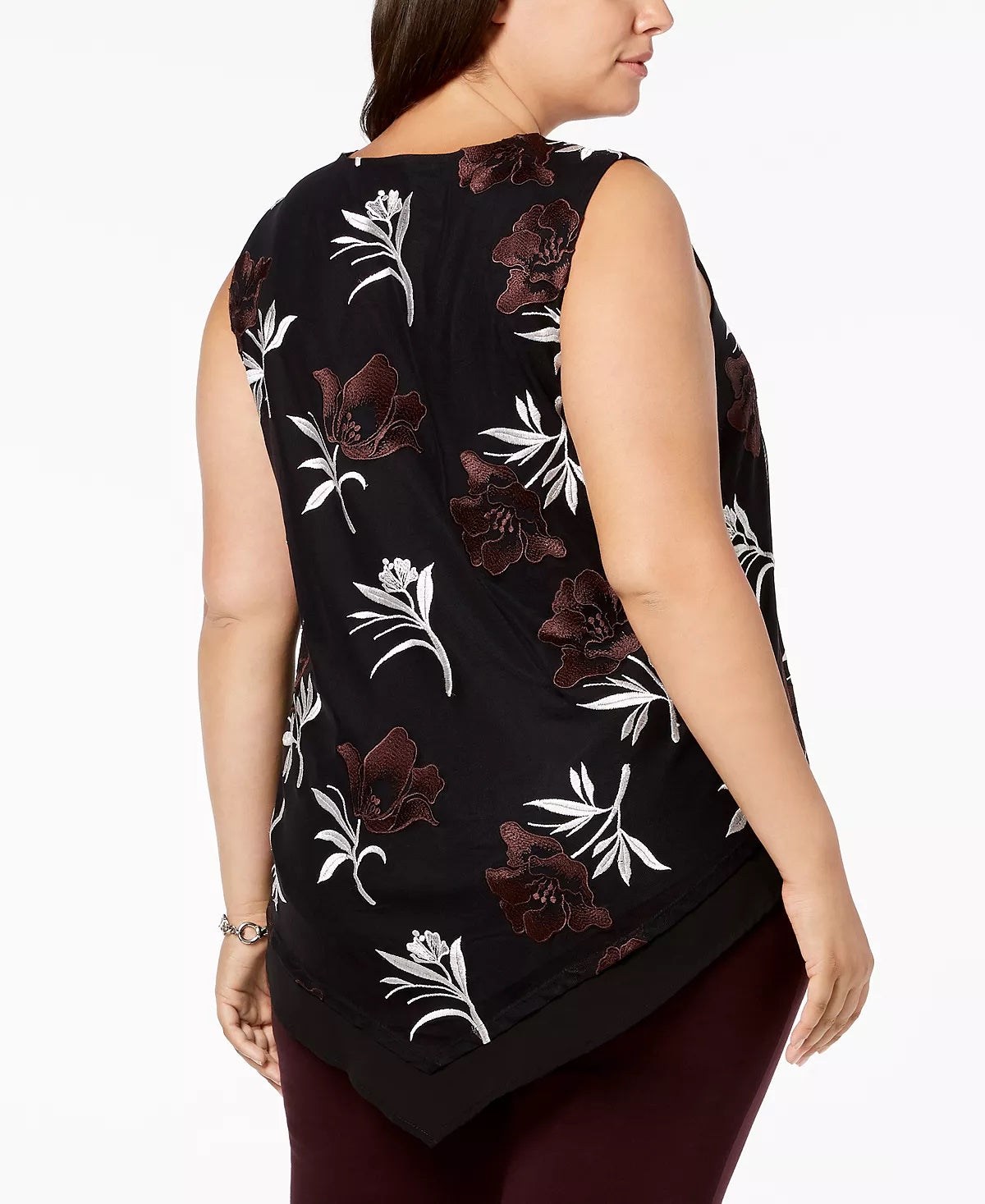 Alfani Women's Plus Pointed Hem Embroidered Top Red Size 3X