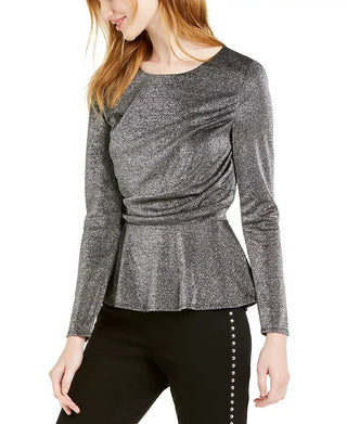 INC International Concepts Women's Draped Metallic Top Black Size X-Large