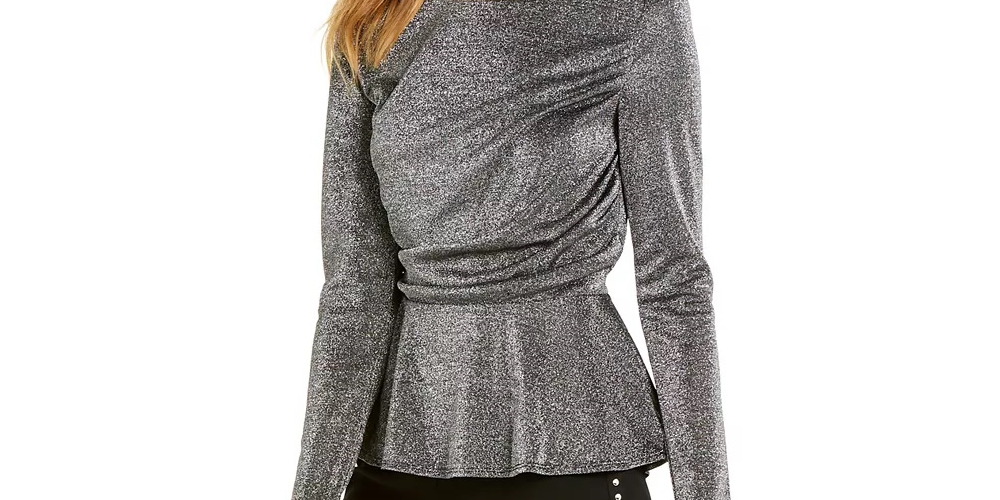 INC International Concepts Women's Draped Metallic Top Black Size X-Large