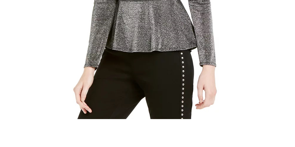 INC International Concepts Women's Draped Metallic Top Black Size X-Large