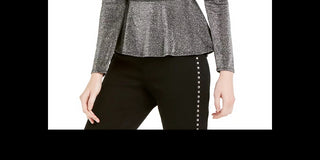 INC International Concepts Women's Draped Metallic Top Black Size X-Large