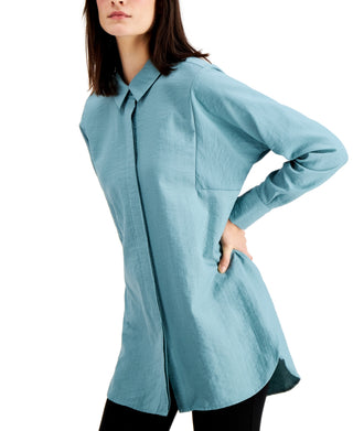 Alfani Women's Button Down Oversized Top Blue Size Small