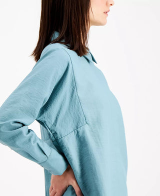 Alfani Women's Button Down Oversized Top Blue Size Small