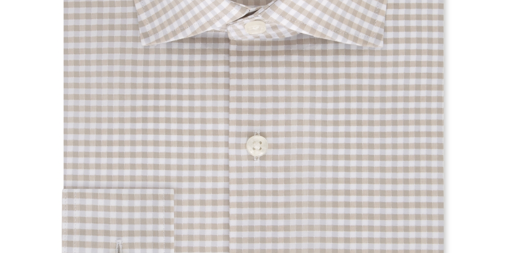 Michael Kors Men's Slim-Fit Non-Iron Airsoft Performance Stretch Check Dress Shirt Beige Size 15.5X34-35
