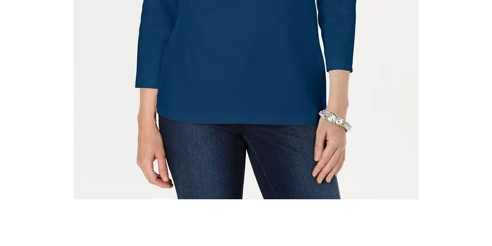 Karen Scott Women's Three Quarter-Sleeve Top Blue Size Medium