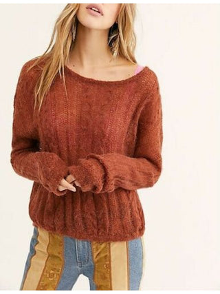 Free People Women's Long Sleeve Scoop Neck Top Brown Size Small