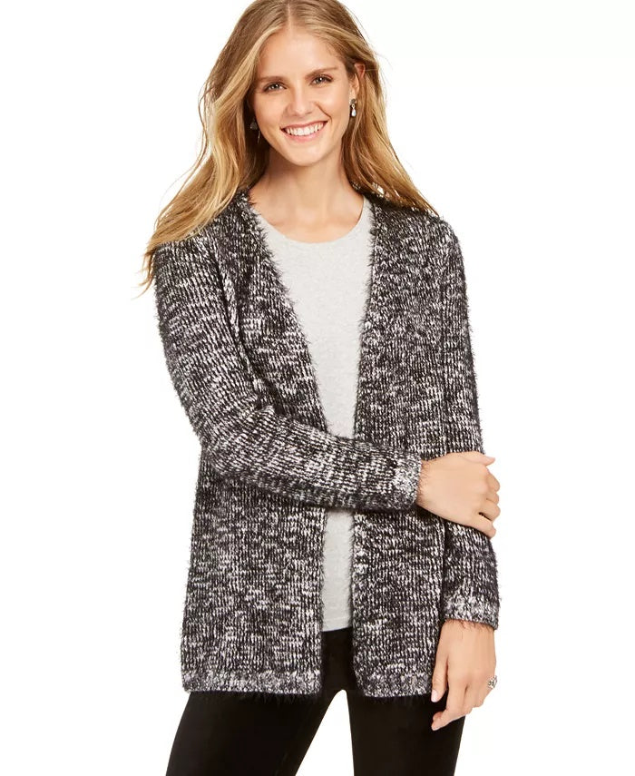 Style & Co Women's Marled Eyelash Knit Cardigan Navy Size Large