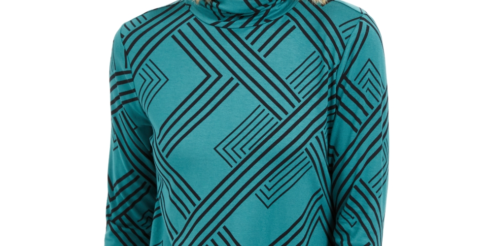 JM Collection Women's Petite Printed Turtleneck Top Green Size Medium