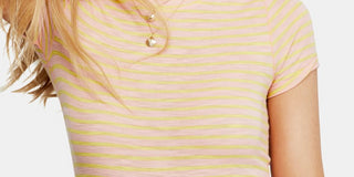 Free People Women's Striped Short Sleeve Crew Neck T-Shirt Pink  Size Large