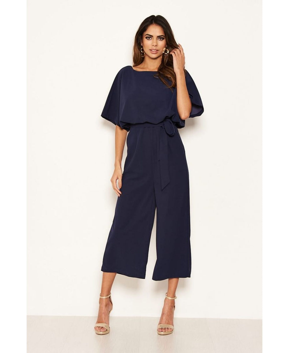 AX Paris Women's Tie Waist Culotte Jumpsuit Blue Size 13