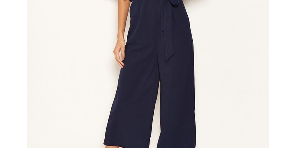AX Paris Women's Tie Waist Culotte Jumpsuit Blue Size 13