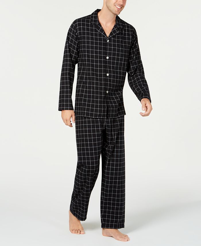 Club Room Men's Checked Flannel Pajama Set Black Size Large