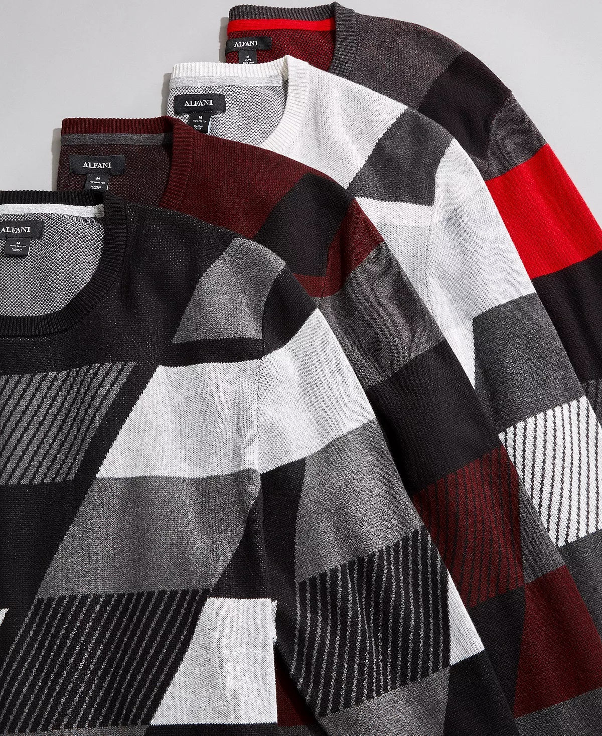 Alfani Men's Abstract Colorblocked Sweater Gray Size Large