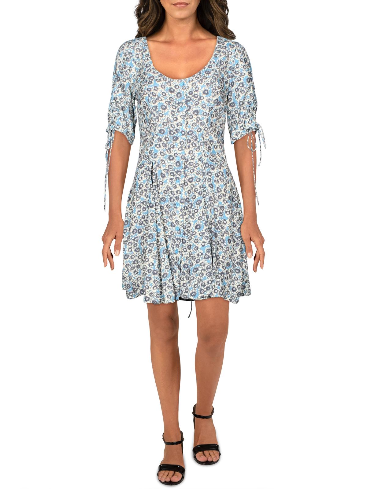 Free People Women's Floral Print Lace Up Mini Dress White Size Small