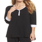 DKNY Women's Season Silhouettes 3/4 Sleeve Top Black Size S