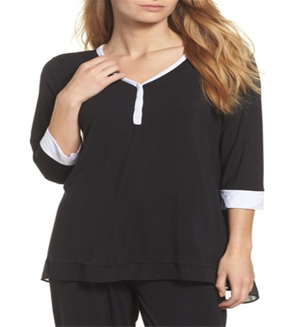 DKNY Women's Season Silhouettes 3/4 Sleeve Top Black Size S