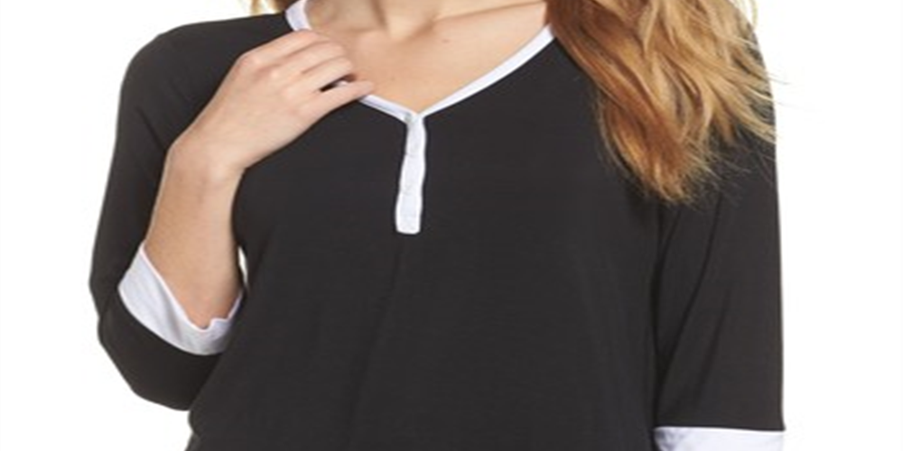 DKNY Women's Season Silhouettes 3/4 Sleeve Top Black Size S