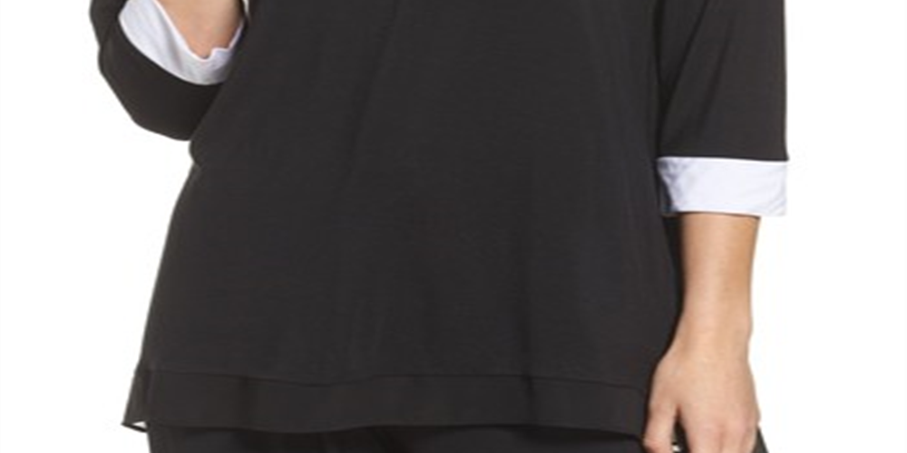 DKNY Women's Season Silhouettes 3/4 Sleeve Top Black Size S